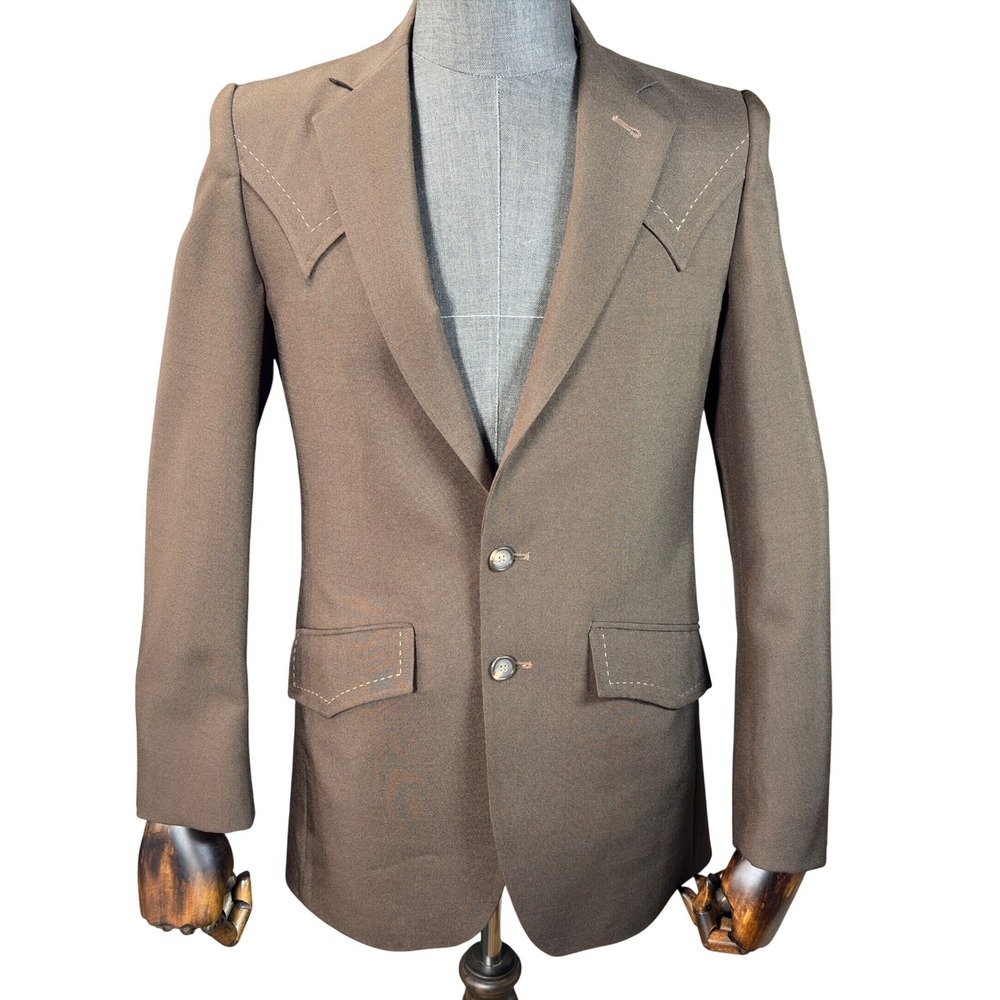 Vintage 70s Falcone Western Blazer Sport Coat Mens Brown Yoke Union Made ACTWU